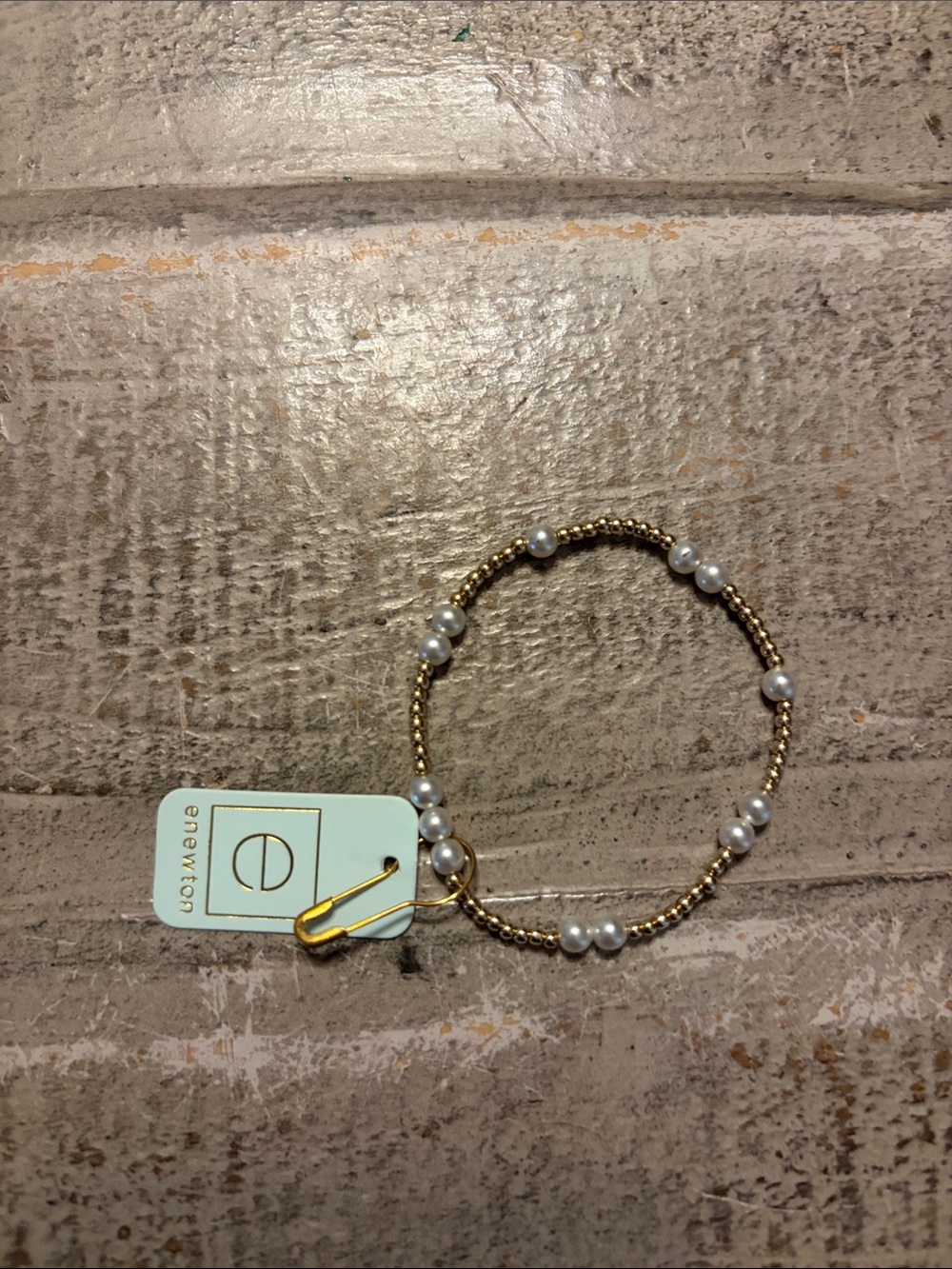 enewton Gold Bead and White Pearl Stretch Bracelet
